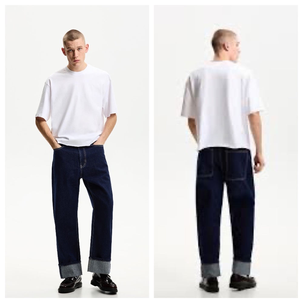 NWT Bershka Men’s Baggy Jeans Turned-up Hems Blue Size 29